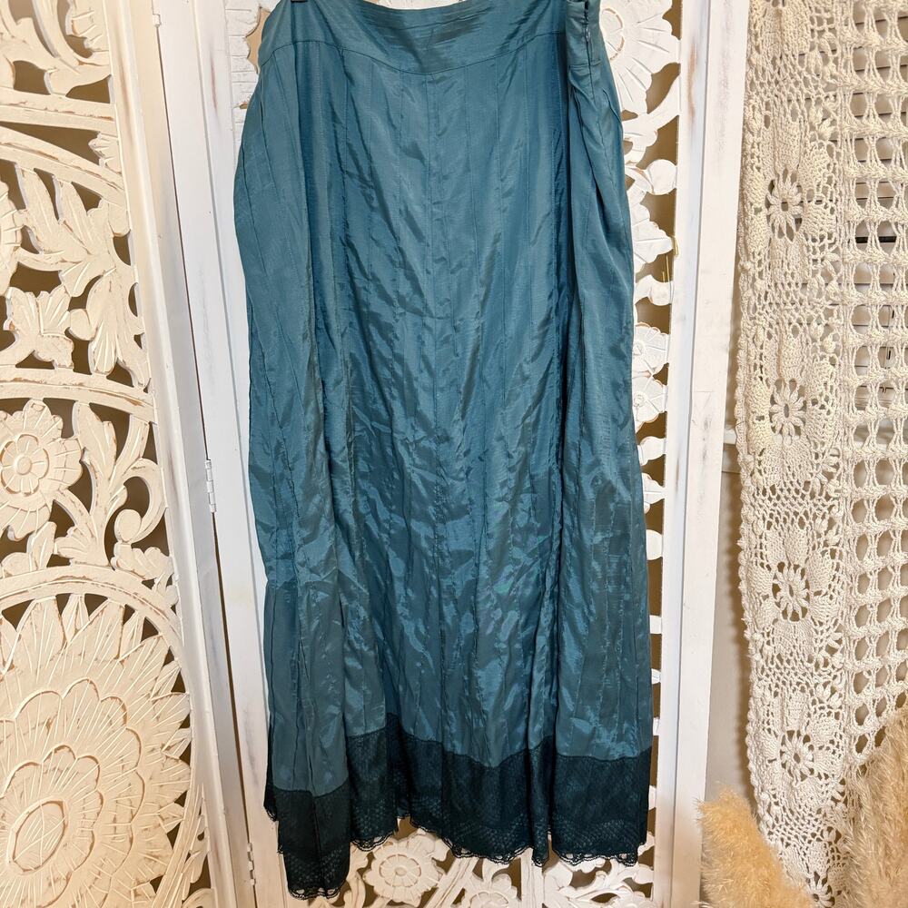 Monsoon 100% Viscose Faded Teal Lace Trim Maxi Skirt US Size 12
